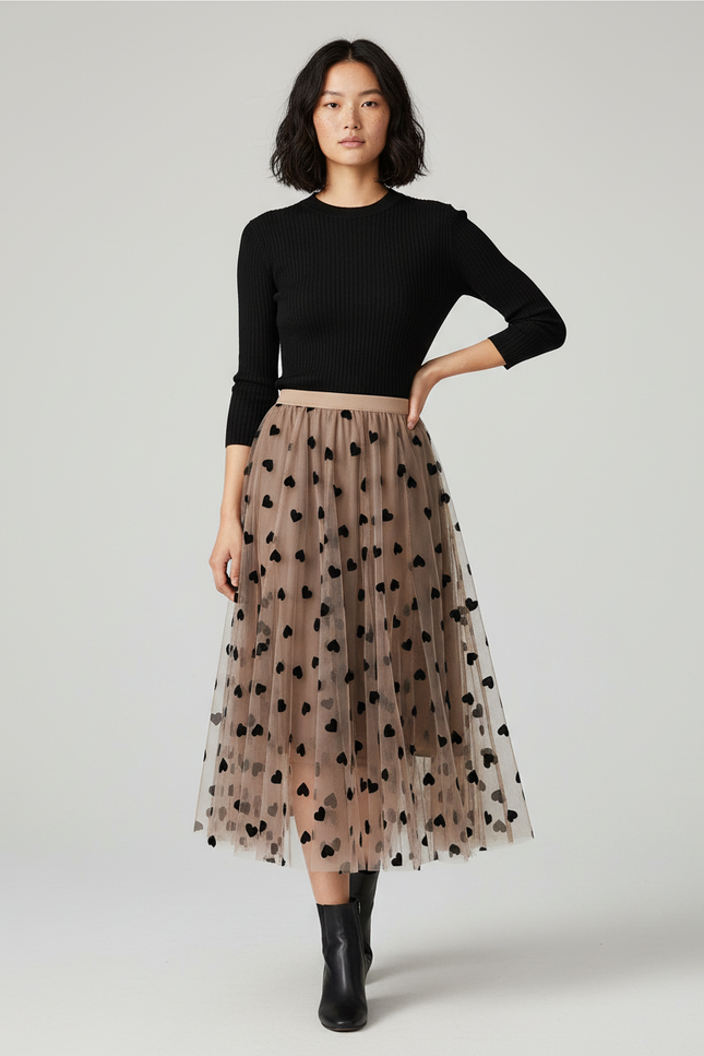 Jupe Longue Tulle Cœurs Élégante Romantique