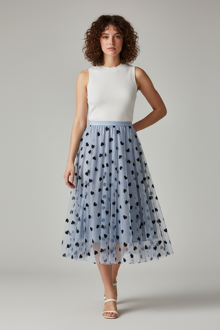 Jupe Longue Plissée Cœurs Élégante