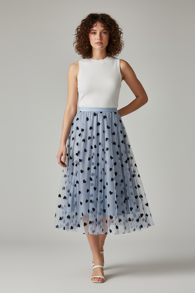 Jupe Longue Plissée Cœurs Élégante