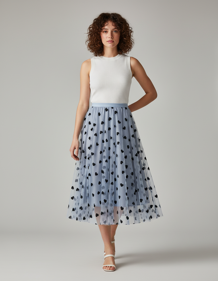 Jupe Longue Plissée Cœurs Élégante