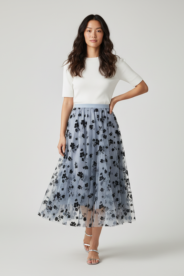 Jupe Longue Tulle Fleurie Élégante