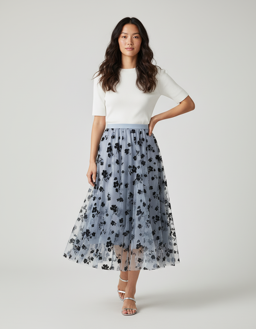 Jupe Longue Tulle Fleurie Élégante