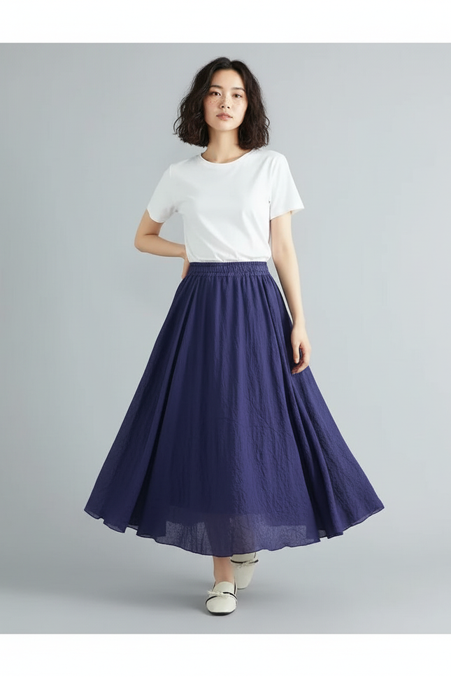 Jupe Longue Bleu Marine Femme