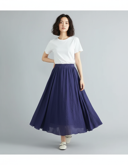 Jupe Longue Bleu Marine Femme