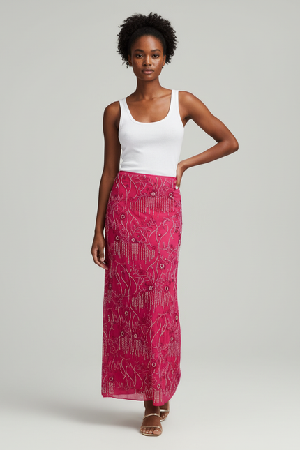 Jupe Longue Fushia Paillettes Élégante