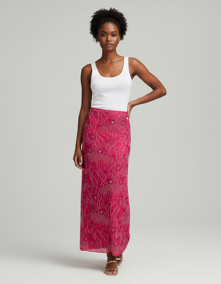 Jupe Longue Fushia Paillettes Élégante