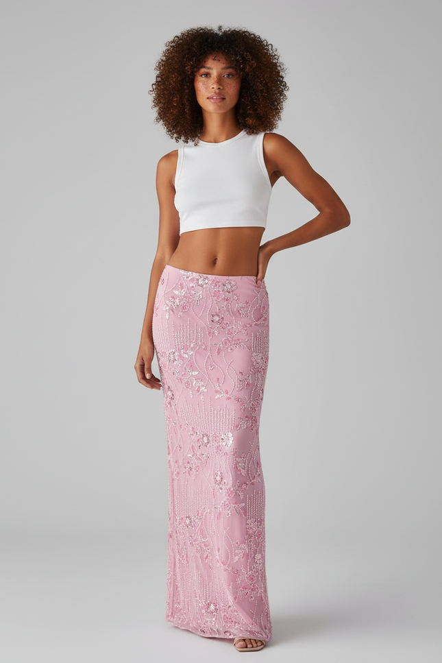 Jupe Longue Rose Pailletée Élégante