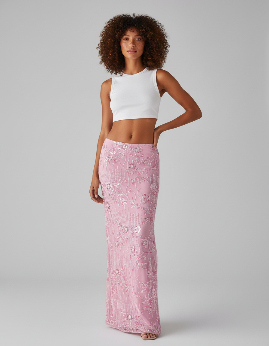 Jupe Longue Rose Pailletée Élégante