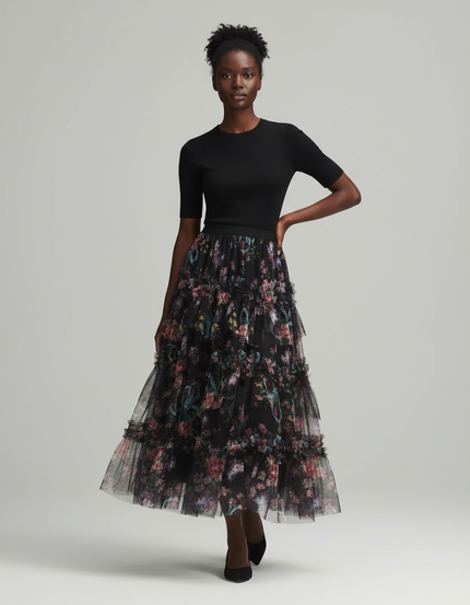 Jupe Longue Florale En Tulle Élégante