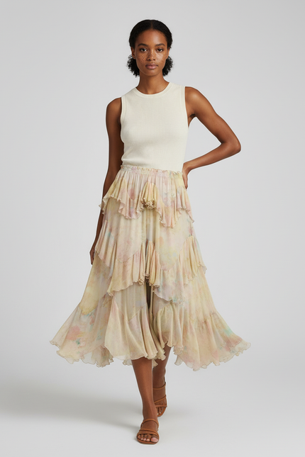 Jupe Longue Florale À Volants Fluide