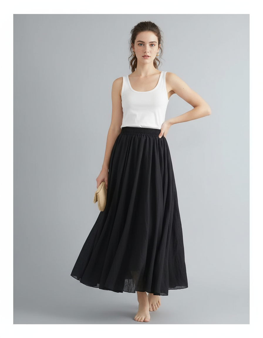Jupe Longue Noire Lin