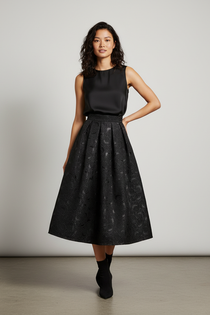 Jupe Longue Noire Motif Floral Élégante