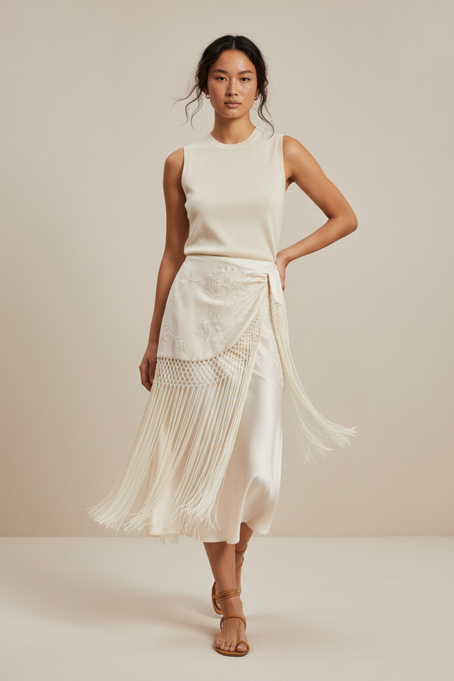 Jupe Portefeuille Longue Blanche