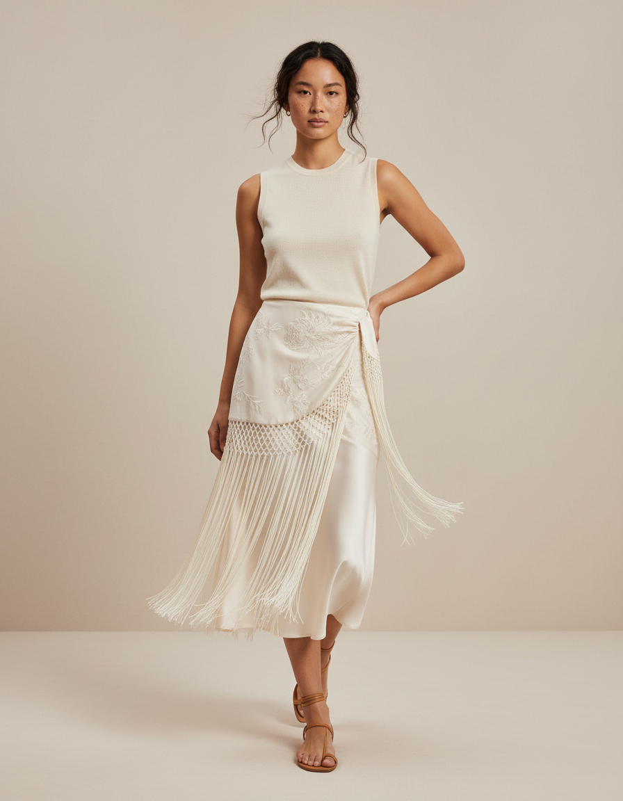 Jupe Portefeuille Longue Blanche