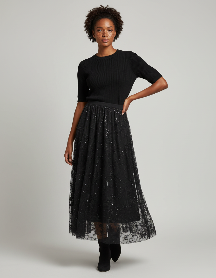 Jupe Longue Noire Pailletée Élégante
