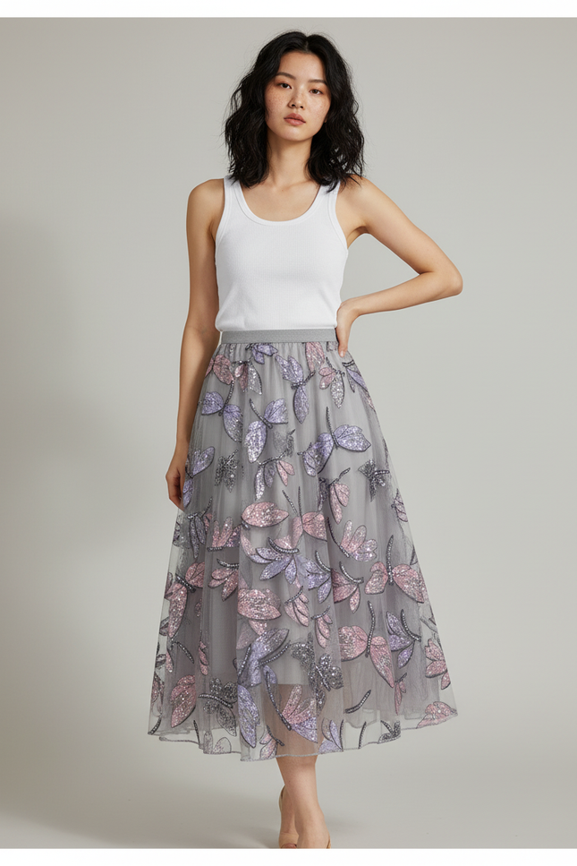 Jupe Longue Sequin Argent