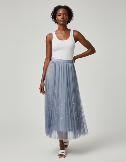 Jupe Longue Plissée Perles Élégante