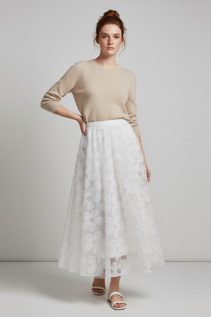 Jupe Longue Blanche Brodée Élégante