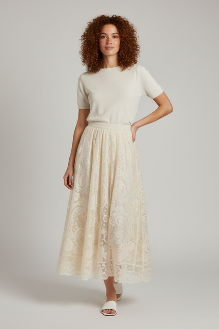 Jupe Longue Dentelle Brodée Élégante