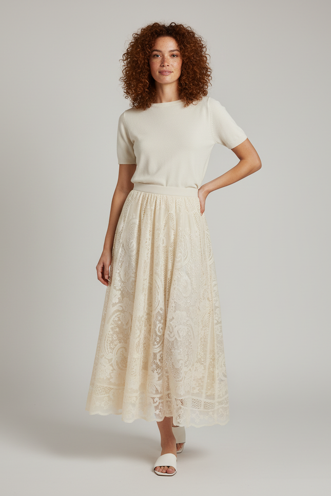 Jupe Longue Dentelle Brodée Élégante