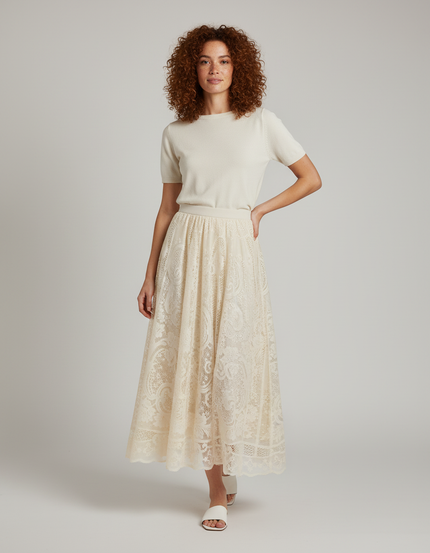 Jupe Longue Dentelle Brodée Élégante