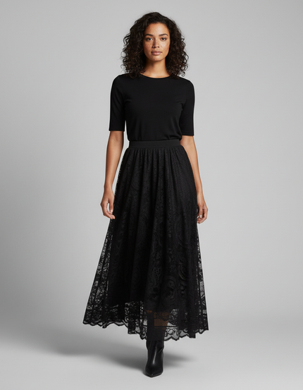 Jupe Longue Noire Brodée Élégante Chic