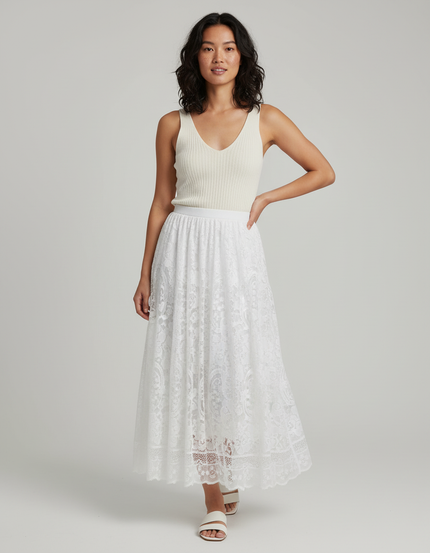 Jupe Longue Blanche Dentelle Élégante Mariage