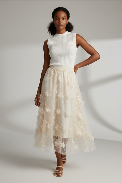 Jupe Longue Brodée Florale Élégante