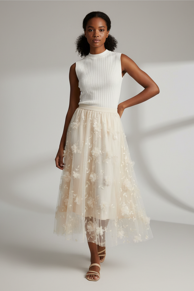 Jupe Longue Brodée Florale Élégante