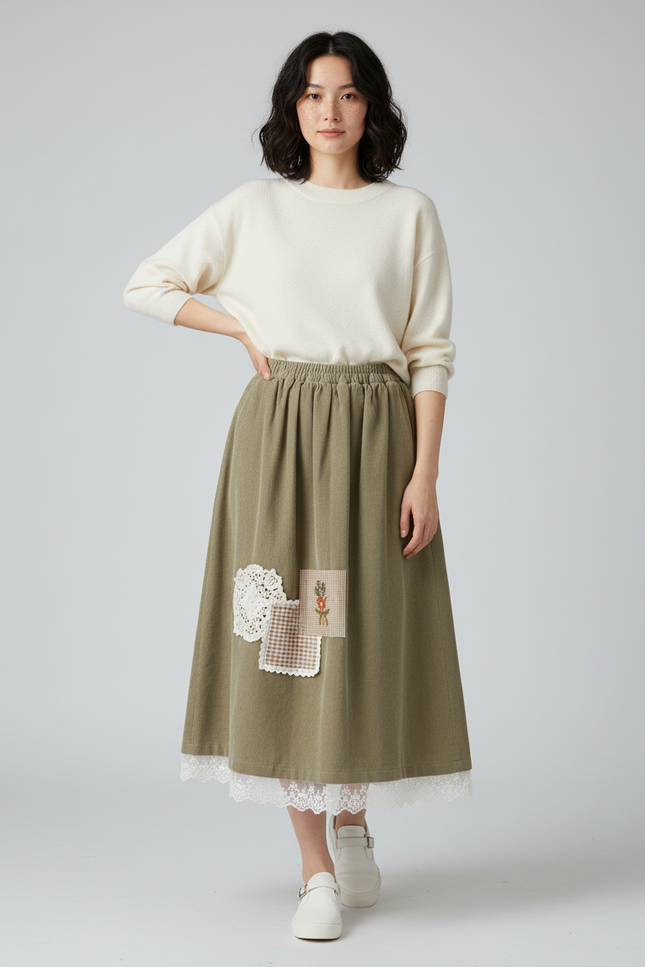 Jupe Longue Velours Côtelé Brodée Bohème