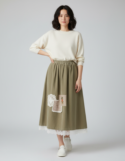 Jupe Longue Velours Côtelé Brodée Bohème