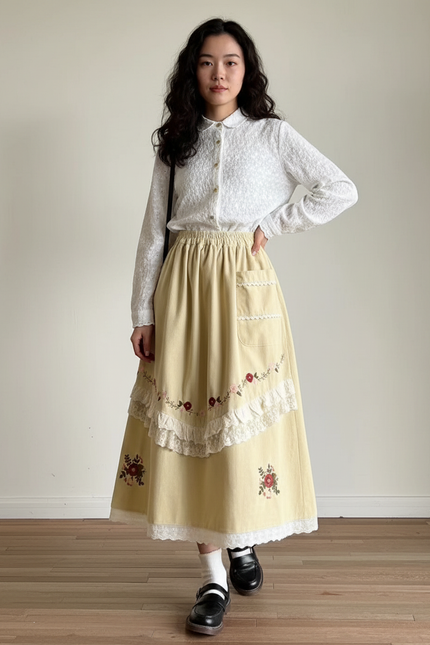 Jupe Longue Jaune Brodée Bohème