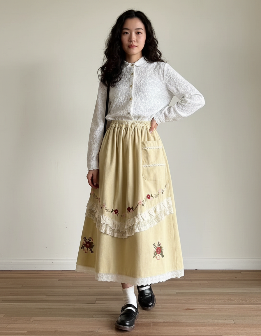 Jupe Longue Jaune Brodée Bohème