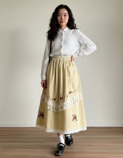 Jupe Longue Jaune Brodée Bohème