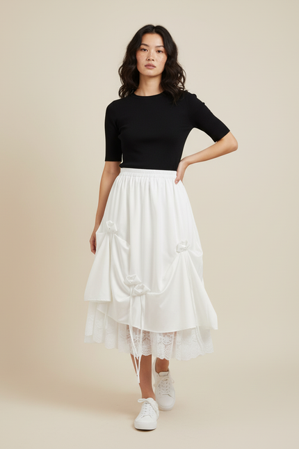 Jupe Longue Drapée Dentelle Chic