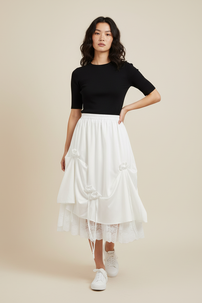 Jupe Longue Drapée Dentelle Chic