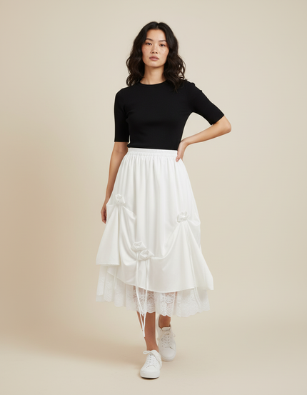 Jupe Longue Drapée Dentelle Chic