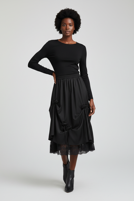 Jupe Longue Noire Dentelle Élégante Soirée