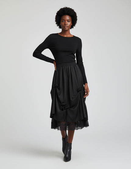 Jupe Longue Noire Dentelle Élégante Soirée