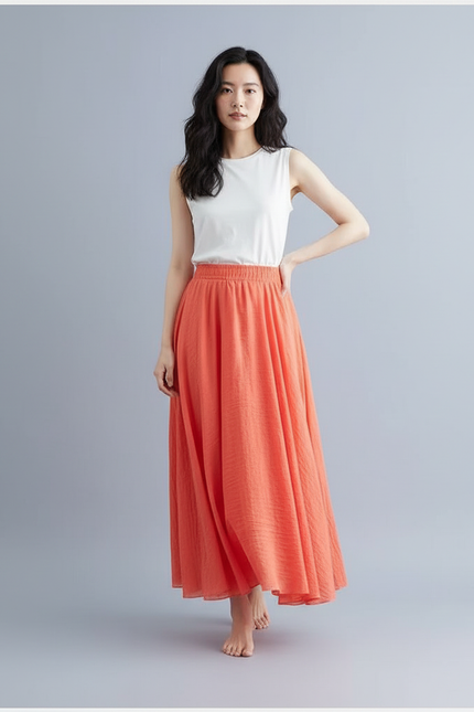 Jupe Longue Femme Orange