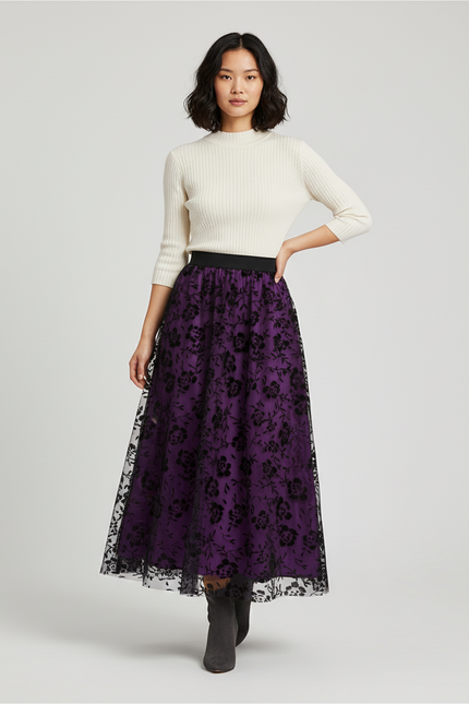 Jupe Longue Violette Florale Élégante