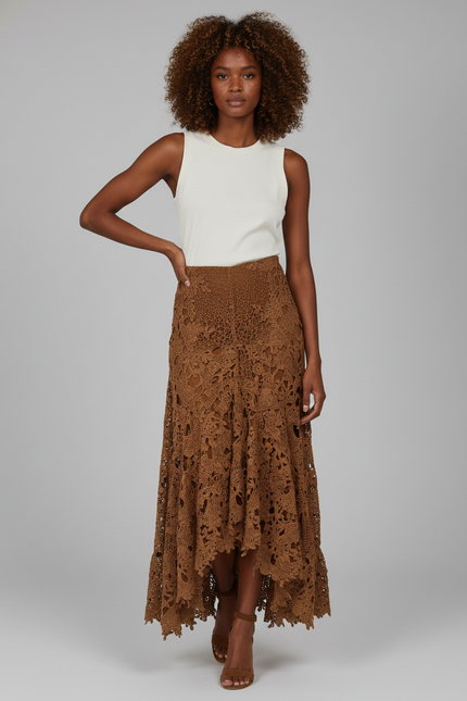 Jupe Longue Dentelle Asymétrique Bohème