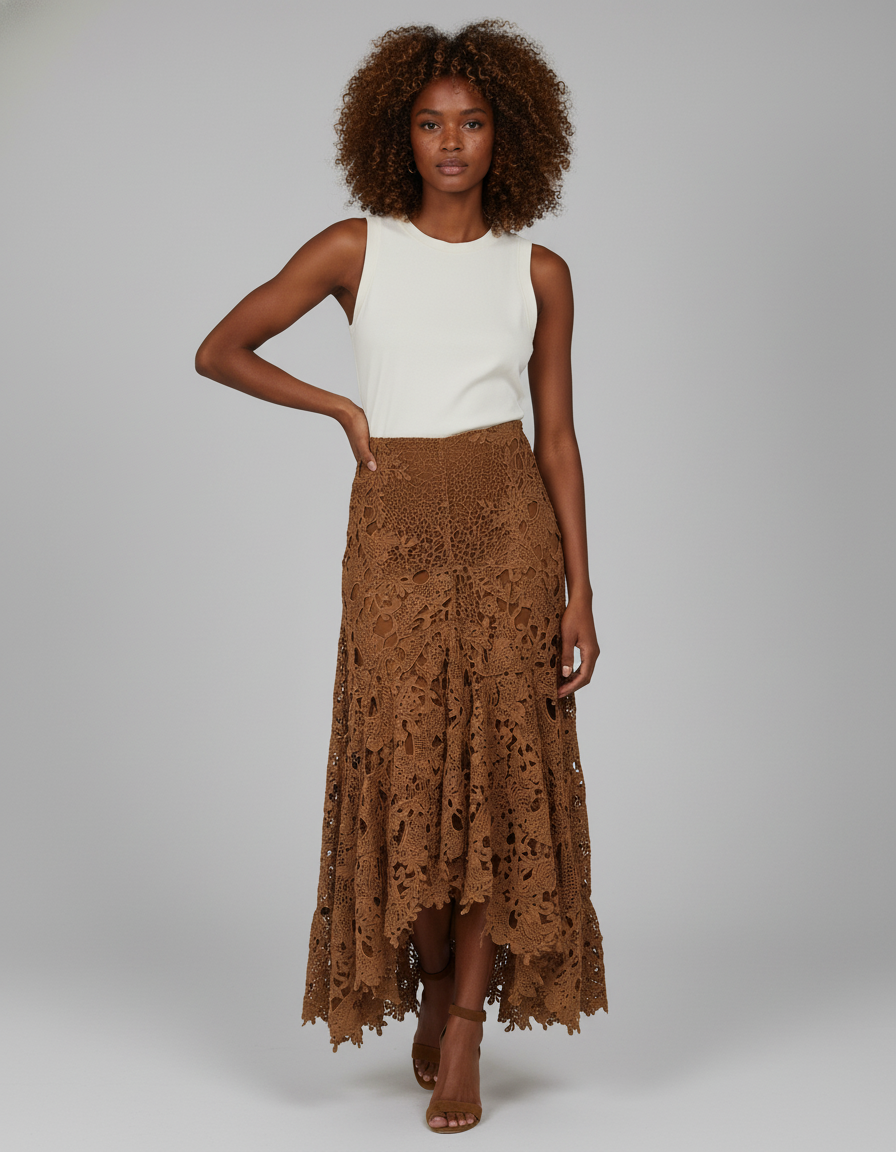 Jupe Longue Dentelle Asymétrique Bohème