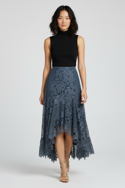 Jupe Longue Dentelle Asymétrique Élégante