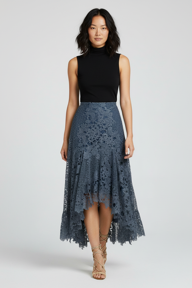 Jupe Longue Dentelle Asymétrique Élégante