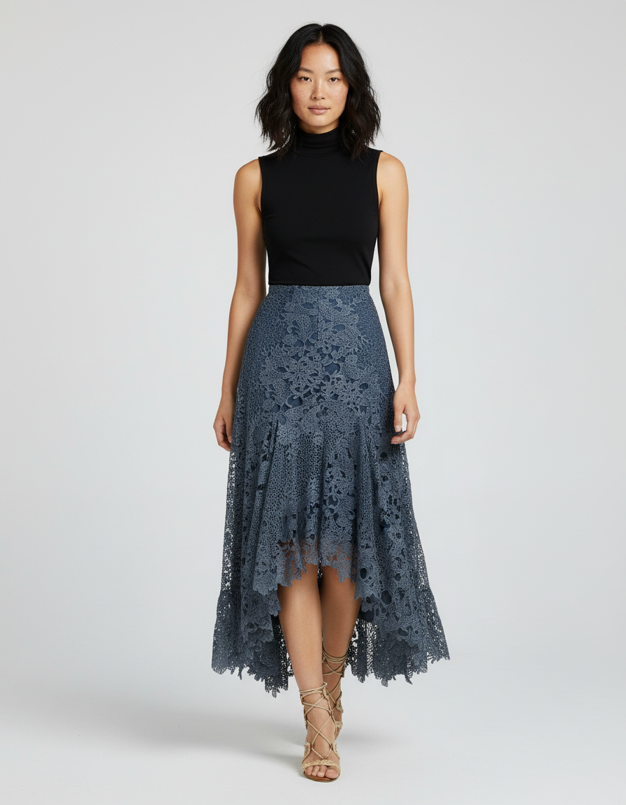 Jupe Longue Dentelle Asymétrique Élégante