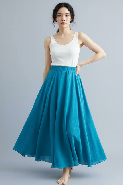 Jupe Longue Fluide Bleu