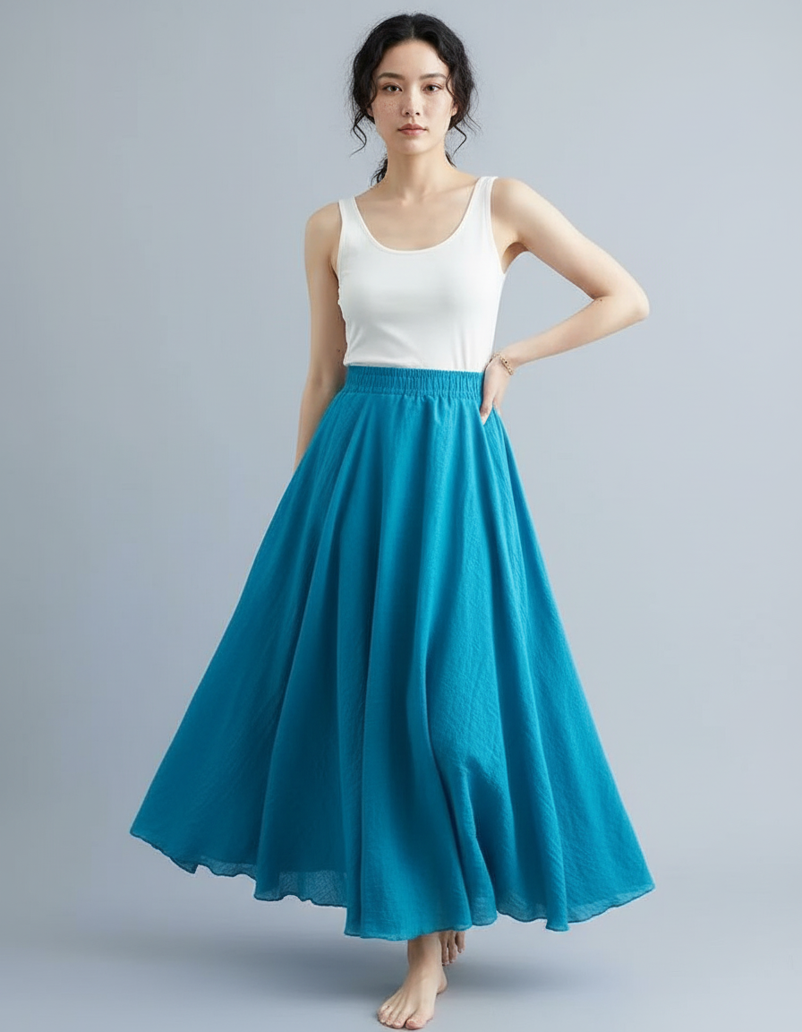 Jupe Longue Fluide Bleu