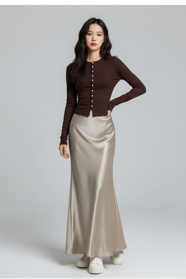 Jupe Longue Satin Sirène Élégante