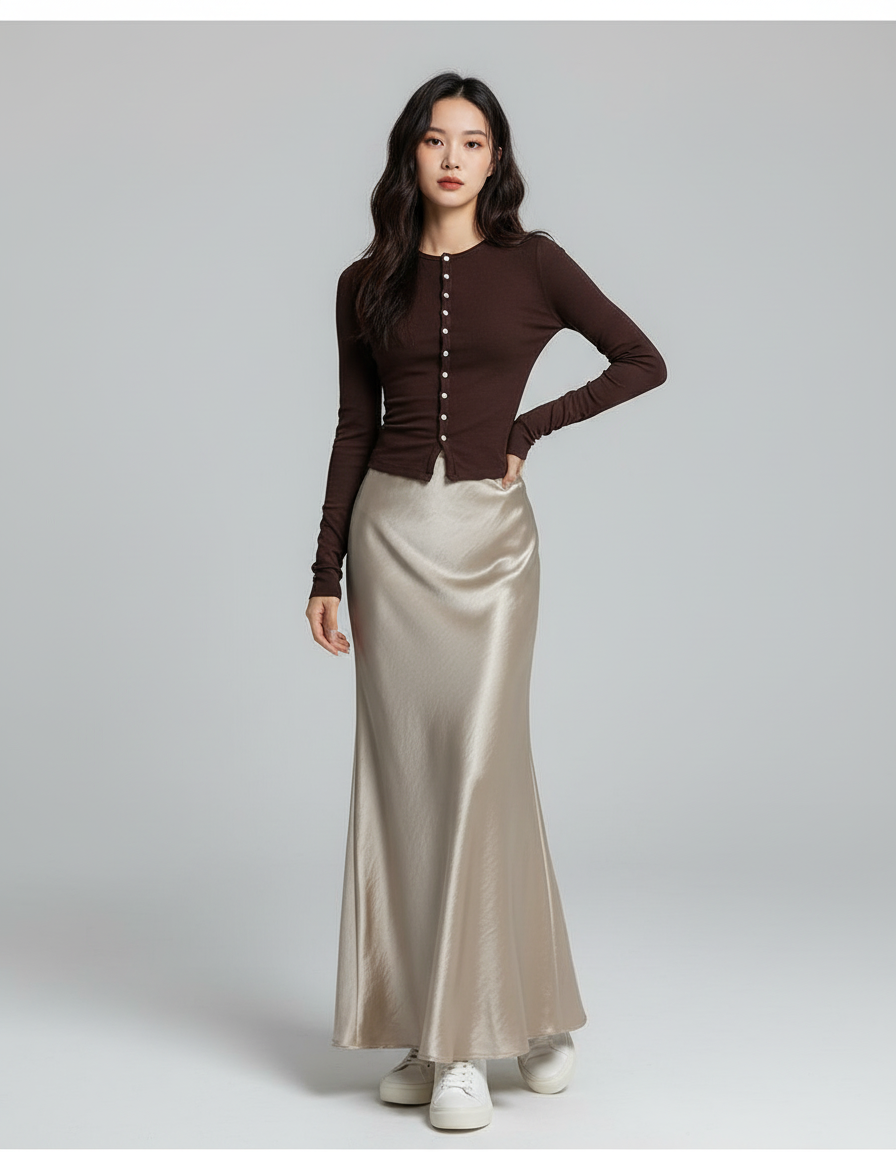 Jupe Longue Satin Sirène Élégante